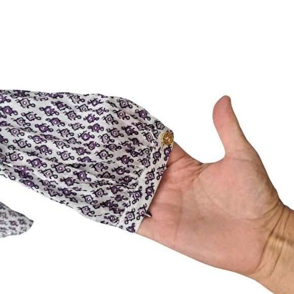 Tory Burch Purple & White Cotton Print with Lace Tunic Top Size 10 - Picture 6 of 9